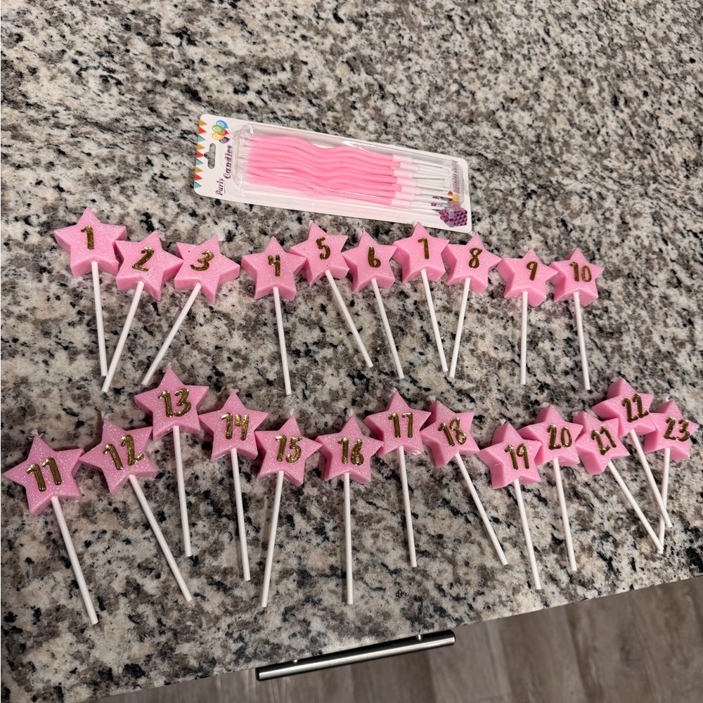 “16 Wishes inspired” Pink Star Numbered Cake Topper